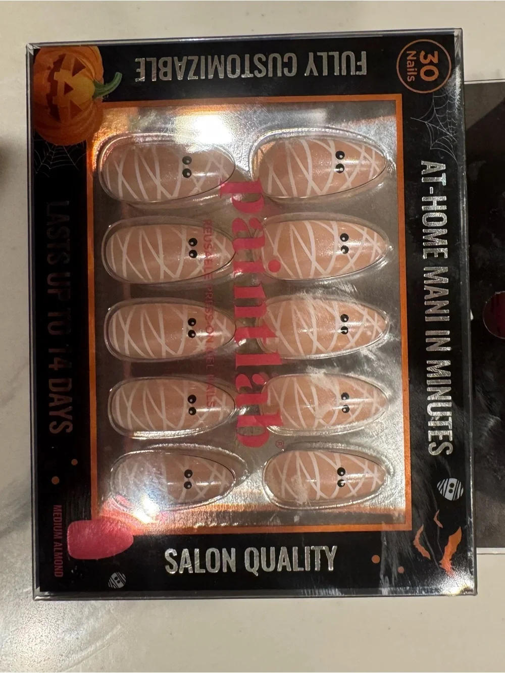 Halloween Mummy Press-On Nails - Cream/Orange